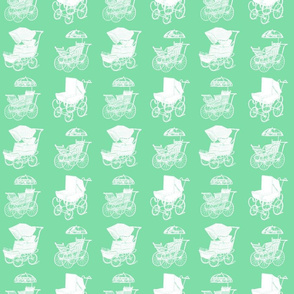 Antique Baby Carriages in White with a Mint Green Background (Regular Scale)