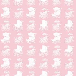 Antique Baby Carriages in White with a Baby Pink Background (Regular Scale)