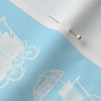 Antique Baby Carriages in White with a Baby Blue Background (Regular Scale)