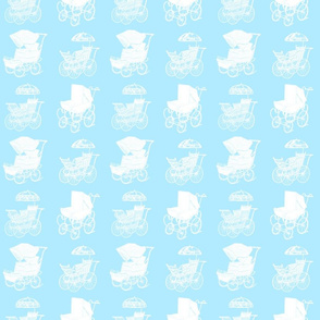Antique Baby Carriages in White with a Baby Blue Background (Regular Scale)