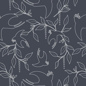 Crowned Swallows - Lined  White on Charcoal Wallpaper