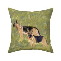 Two German Shepherd Dogs in a Green Field for Pillow