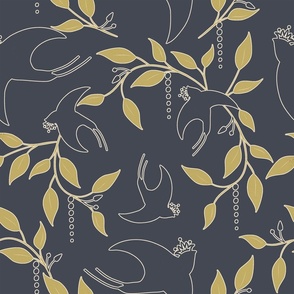 Crowned Swallows - Gold on Inkwell Gray  Wallpaper