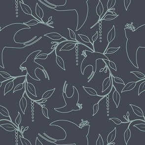 Crowned Swallows - Lined  Aqua on Charcoal Gray  Wallpaper