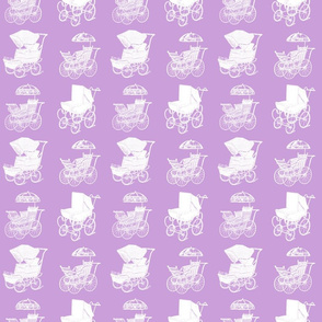 Baby Carriages in White with a Lilac Purple Background (Regular Scale)