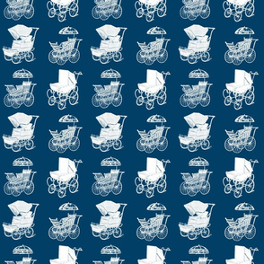 Baby Carriages in White with a Navy Blue Background (Regular Scale)