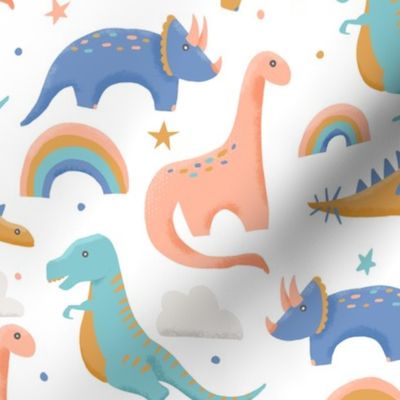 Dinosaurs + Rainbows in Pink + Blue