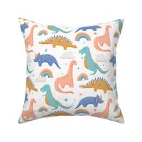 Dinosaurs + Rainbows in Pink + Blue