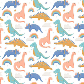 Dinosaurs + Rainbows in Pink + Blue