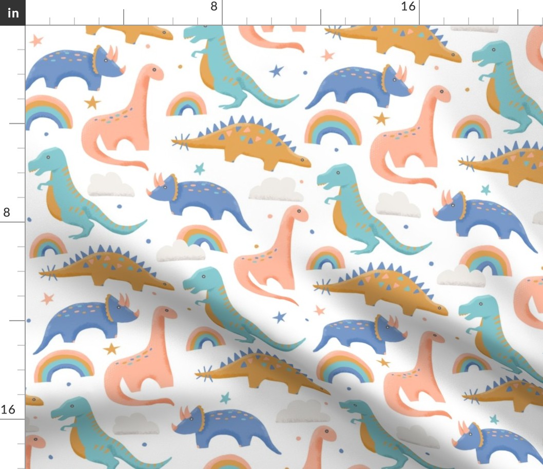 Dinosaurs + Rainbows in Pink + Blue