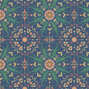 Celestial Gators Pattern Green and Blue Large