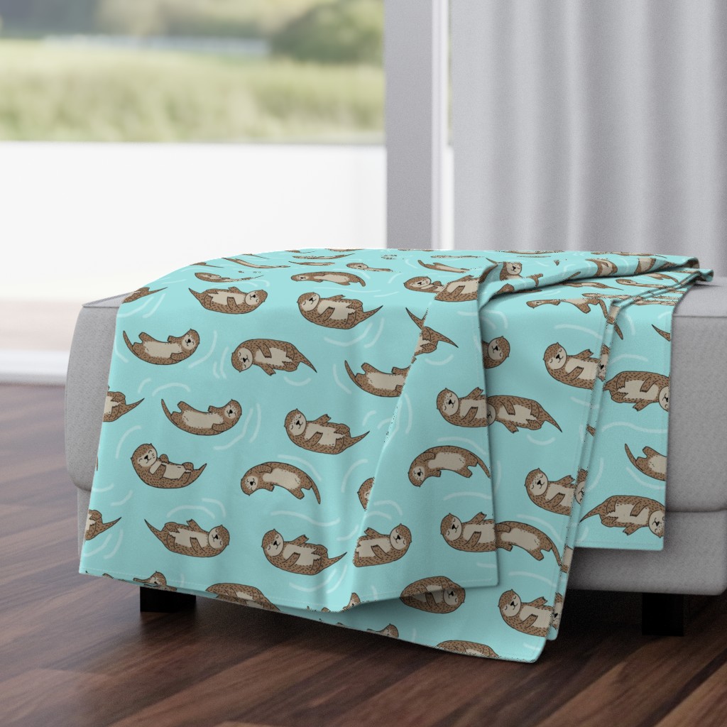 LARGE otter fabric // cute otters design animals fabric nursery baby andrea lauren - light blue