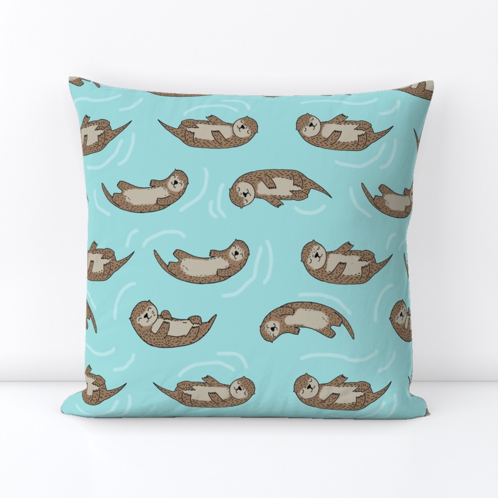 LARGE otter fabric // cute otters design animals fabric nursery baby andrea lauren - light blue