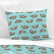 LARGE otter fabric // cute otters design animals fabric nursery baby andrea lauren - light blue