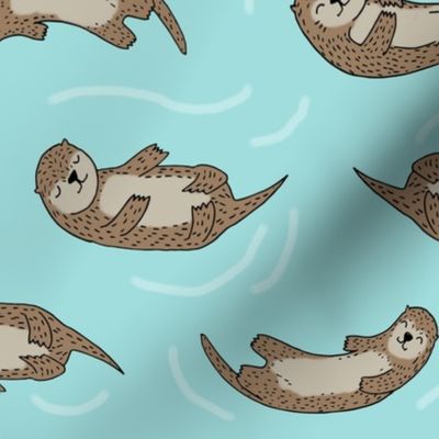 LARGE otter fabric // cute otters design animals fabric nursery baby andrea lauren - light blue