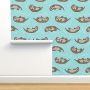 LARGE otter fabric // cute otters design animals fabric nursery baby andrea lauren - light blue