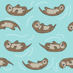 LARGE otter fabric // cute otters design animals fabric nursery baby andrea lauren - light blue