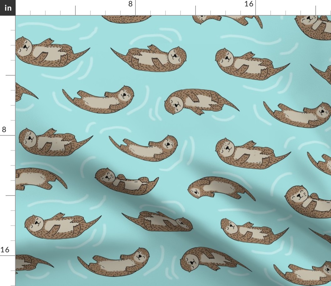 LARGE otter fabric // cute otters design animals fabric nursery baby andrea lauren - light blue