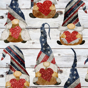 Stars and Stripes Glitter Gnomes on Shiplap - large scale