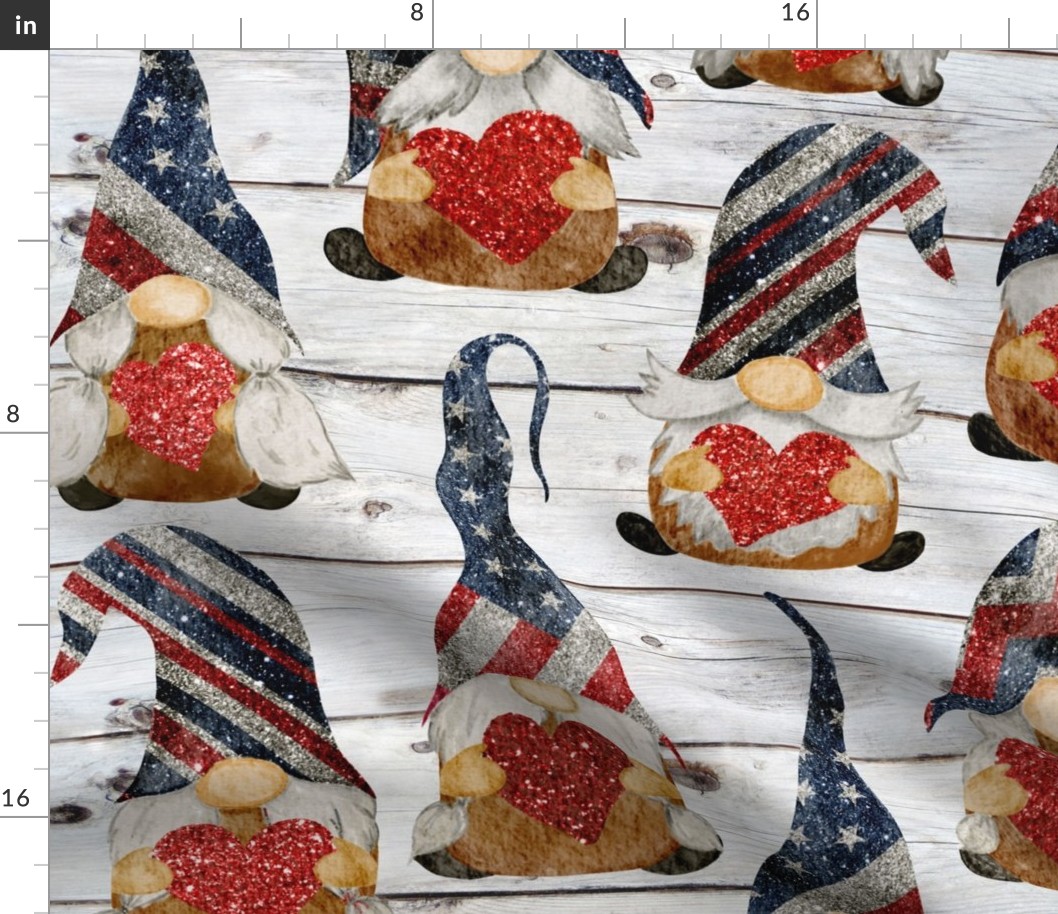 Stars and Stripes Glitter Gnomes on Shiplap - large scale