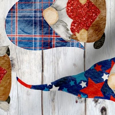 Red White Blue Patriotic Gnomes on Shiplap Rotated - large scale