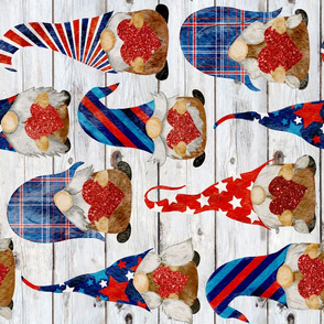 Red White Blue Patriotic Gnomes on Shiplap Rotated - large scale