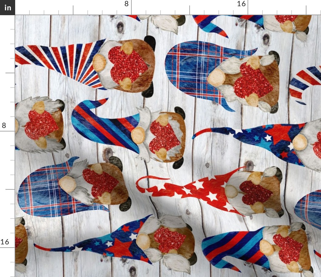 Red White Blue Patriotic Gnomes on Shiplap Rotated - large scale