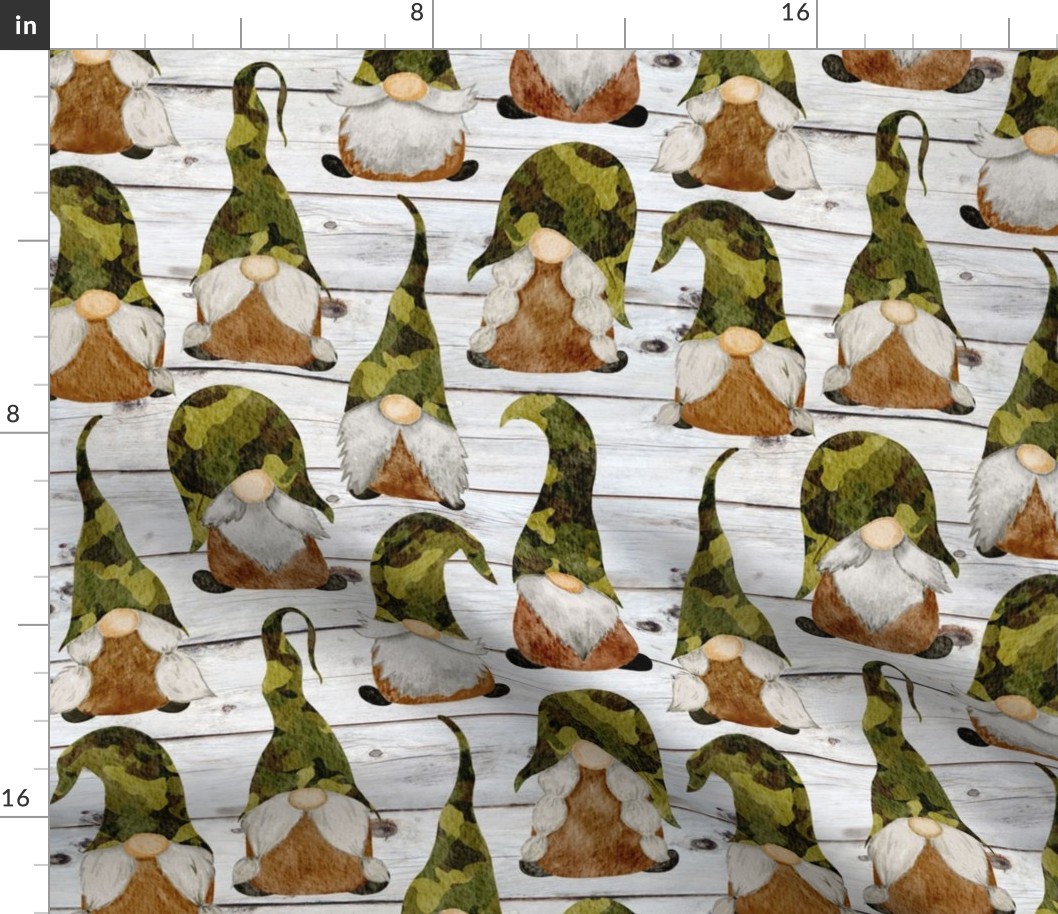 Camo Gnomes Green on Shiplap - medium scale