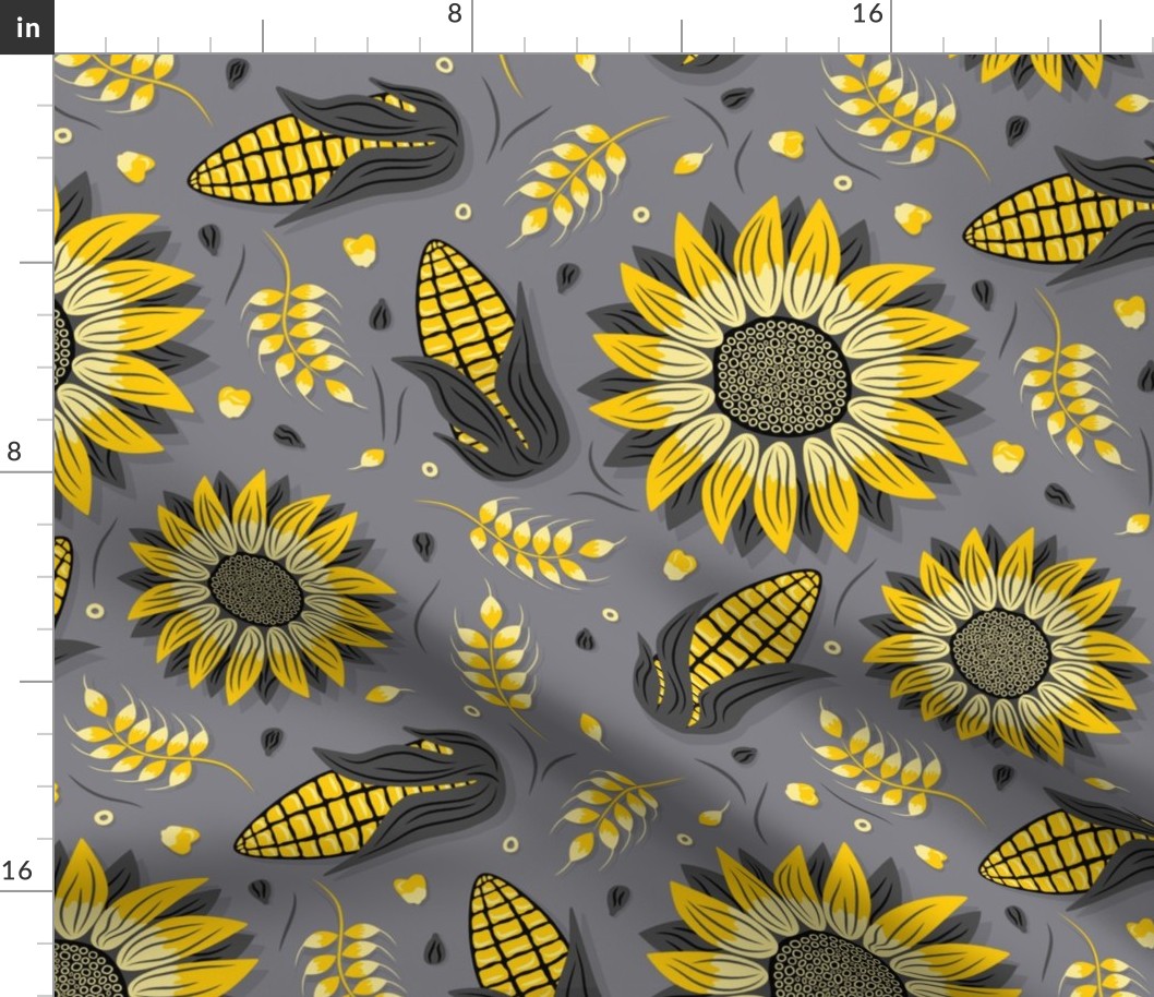 Yellow and Gray Sunflowers and Corn