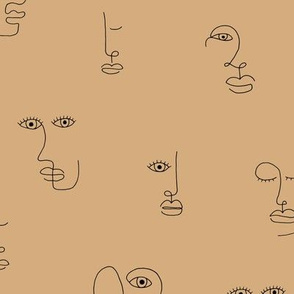 The minimalist faces picasso surrealism style inspired line drawing in ink cinnamon black