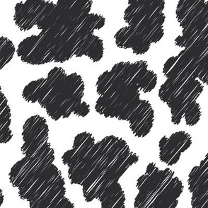 Freehand drawing, sketch, doodle Abstract pattern - black spots on white background, cow fur