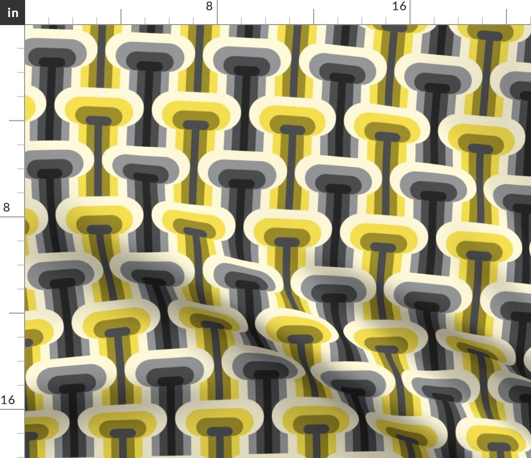 Yellow Grey mid-century modern T-shape retro Wallpaper