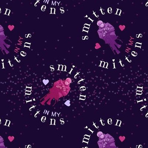 Smitten Bernie Mittens - medium on purple