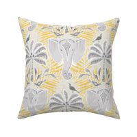 ganesa damask soft yellow  with linen texture - medium scale