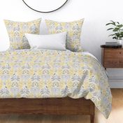 ganesa damask soft yellow  with linen texture - medium scale