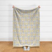 ganesa damask soft yellow  with linen texture - medium scale