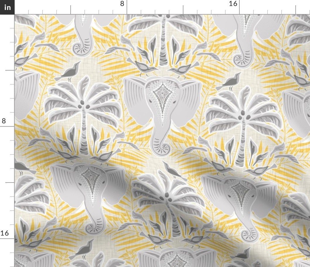 ganesa damask soft yellow  with linen texture - medium scale