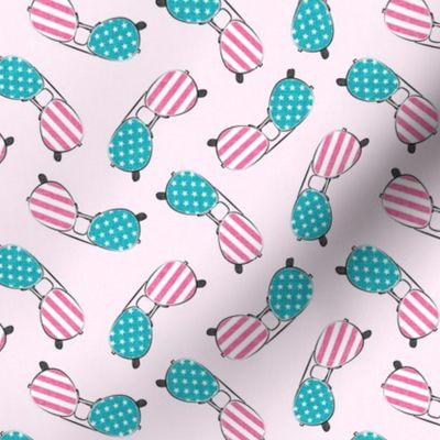 flag sunglasses - pink and teal on pink - LAD21