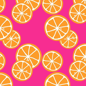 oranges on pink