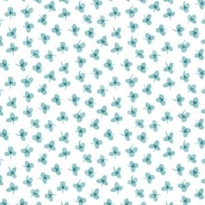 Teal Watercolor Clovers on White Tiny Scale