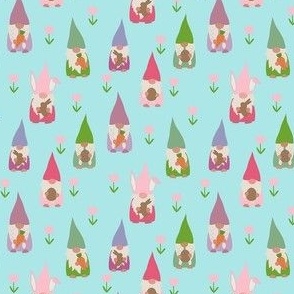 SMALL easter gnomes fabric - cute springtime tomten - light blue