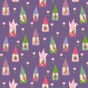 SMALL easter gnomes fabric - cute springtime tomten - purple