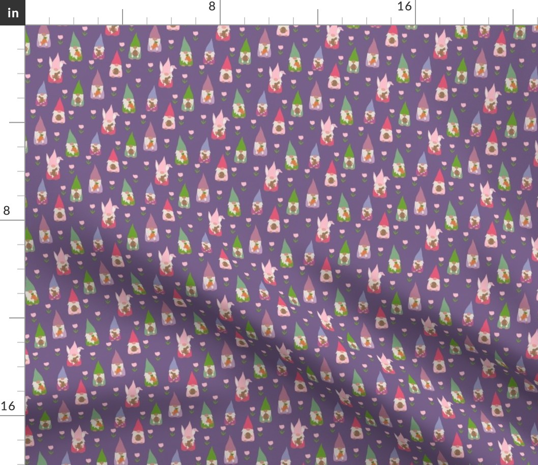 SMALL easter gnomes fabric - cute springtime tomten - purple