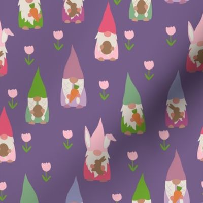 easter gnomes fabric - cute springtime tomten - purple