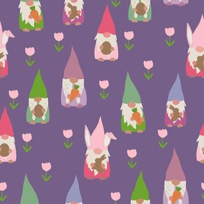 easter gnomes fabric - cute springtime tomten - purple