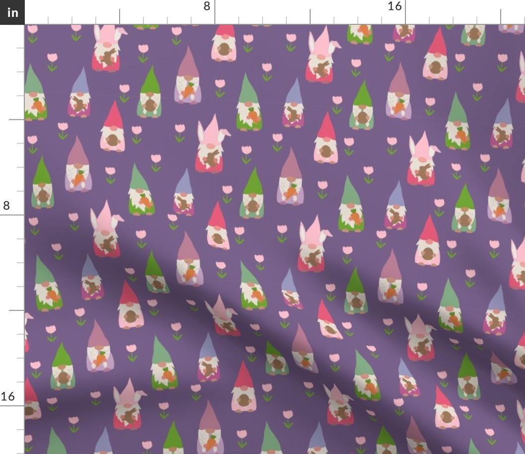 easter gnomes fabric - cute springtime tomten - purple