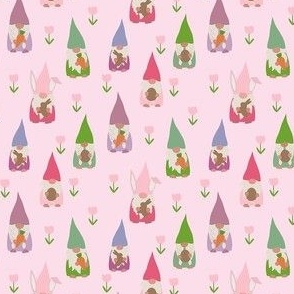 SMALL easter gnomes fabric - cute springtime tomten - pink