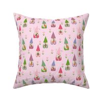 easter gnomes fabric - cute springtime tomten - pink