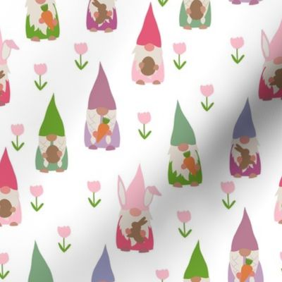 easter gnomes fabric - cute springtime tomten - white