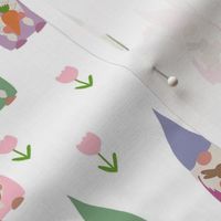 easter gnomes fabric - cute springtime tomten - white